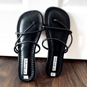 Black Thin Strap Thong Sandal